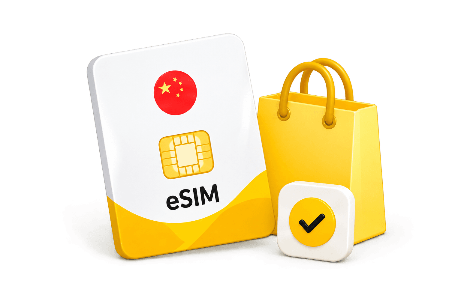 eSIM card and shopping bag illustration