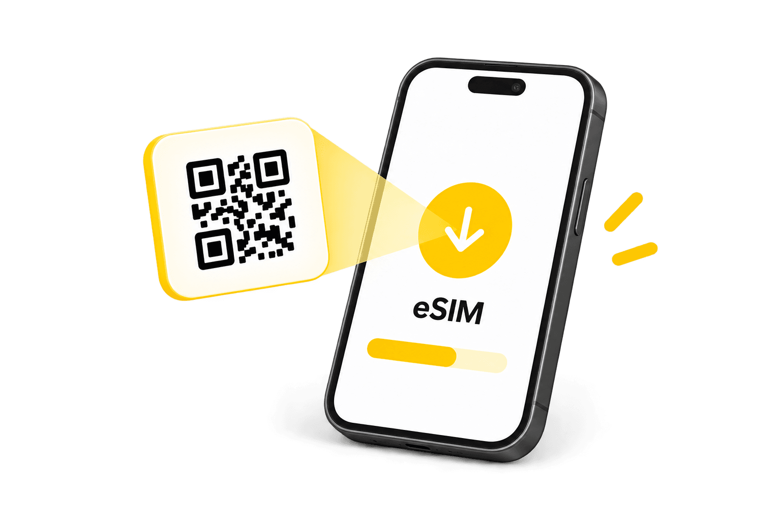 Phone scanning an eSIM QR code illustration