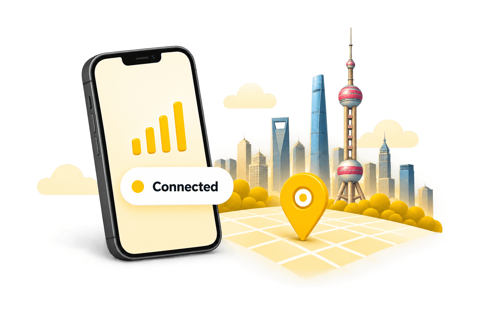 Connected phone with location pin illustration