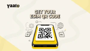 there is an image of iphone with some qr code symbols. with an bold text "How to get an eSIM QR Code"