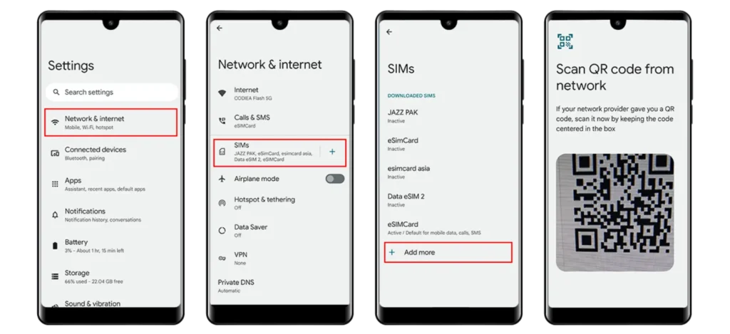 how to Install esim by Qr Code